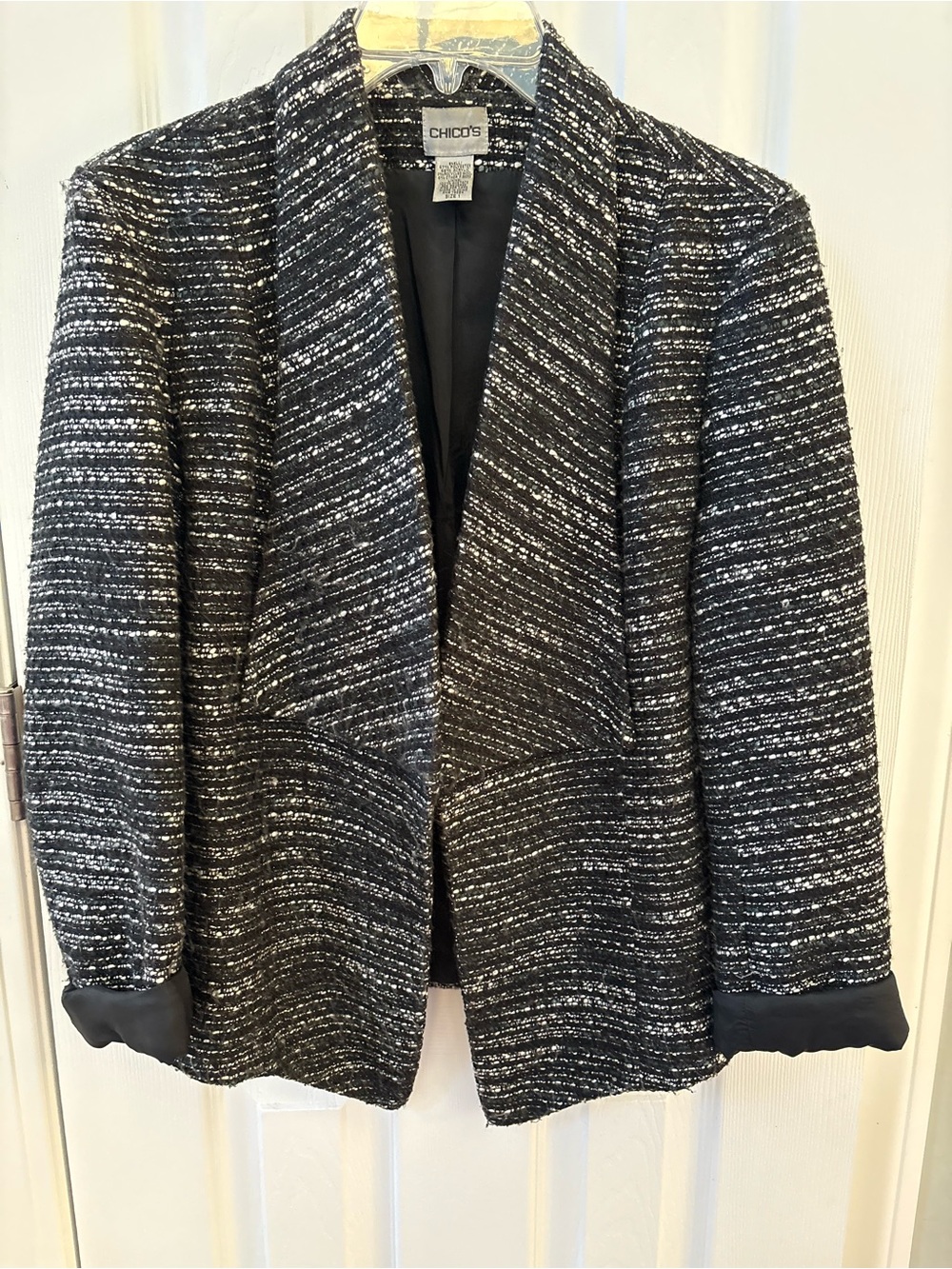 Chico's Black & White Tweed Open Front Blazer